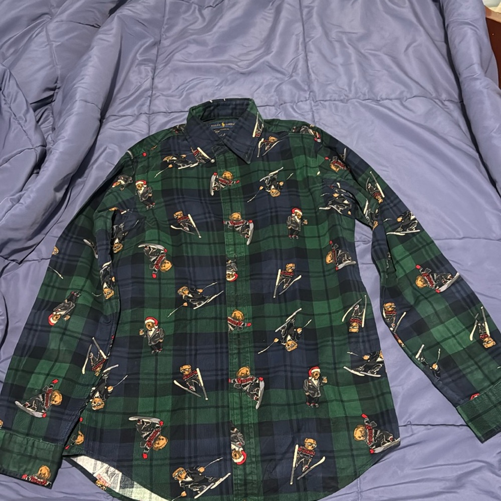Men polo teddy bear button down shirt